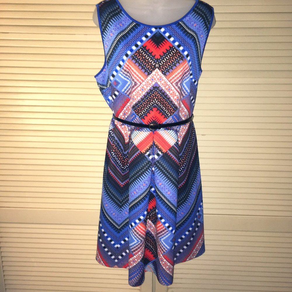 Liz Claiborne Belted Tribal Print Dress 16